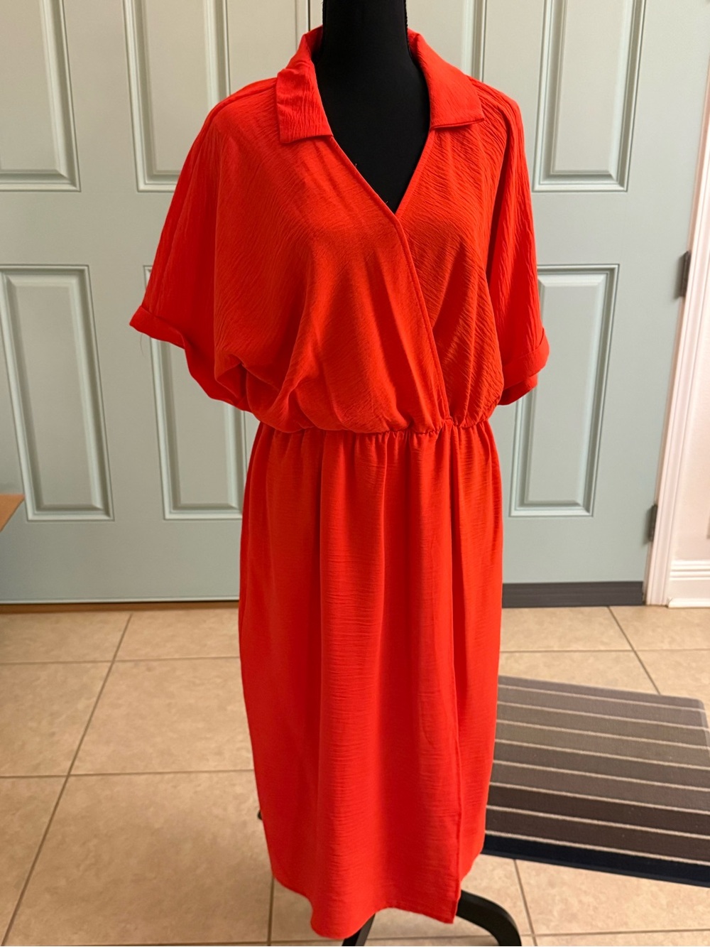 Fred David Bright Red Collared Midi Dress